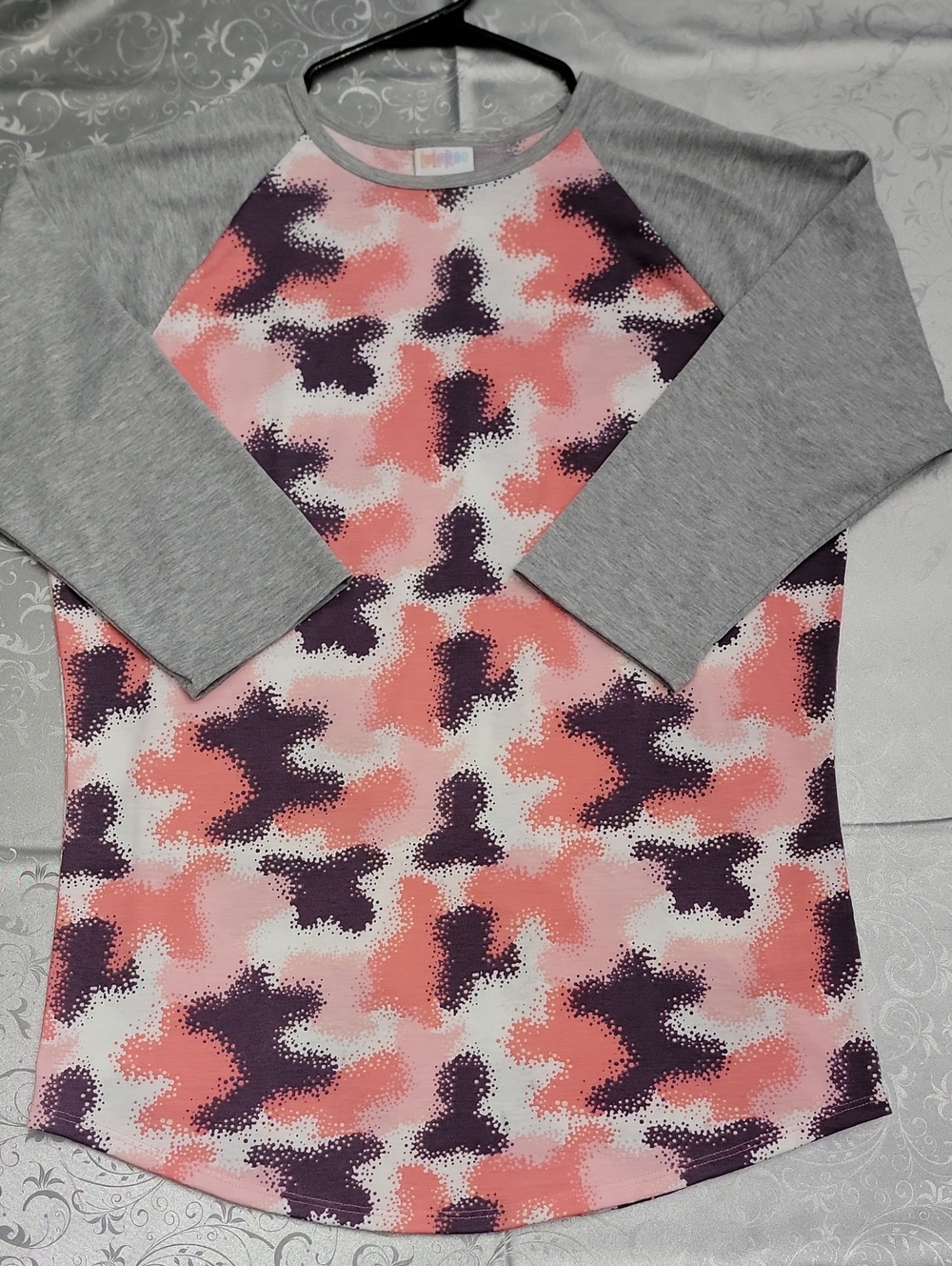 LuLaRoe Kids Long Sleeve Raglan in Pink, Purple & Gray